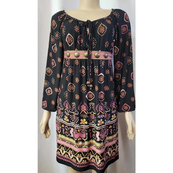 Muse Boston Proper Boho Peasant Dress Size 4 Stretch Black Bell Sleeve #W
